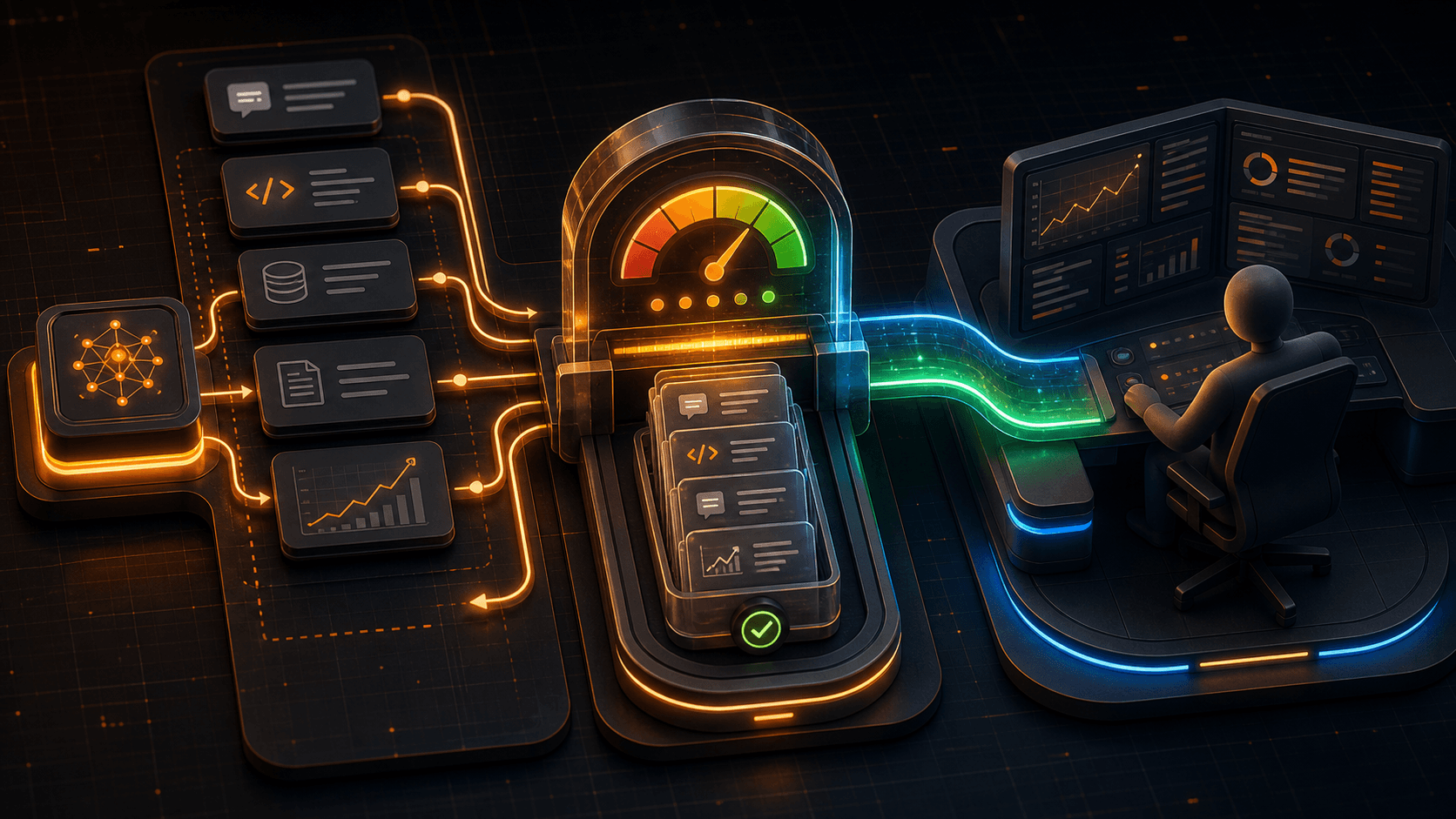 Grounded AI support evidence flowing into a human operator handoff panel.