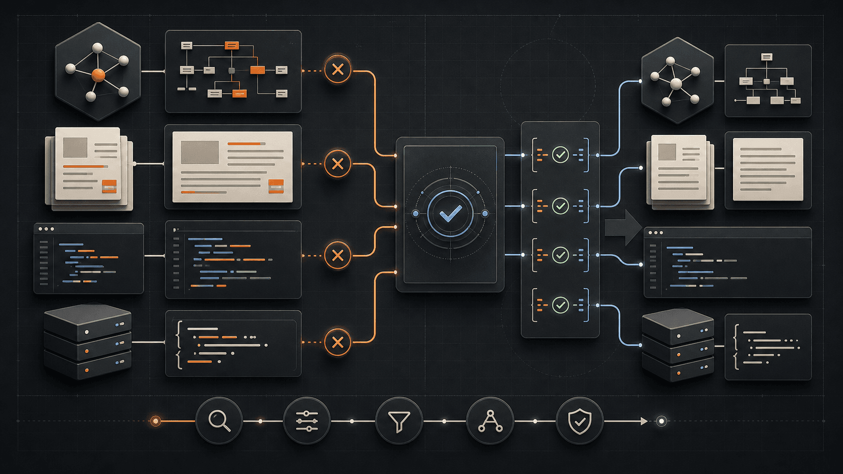 API contract, documentation, SDK, and production signals converging through a documentation drift detection workflow.