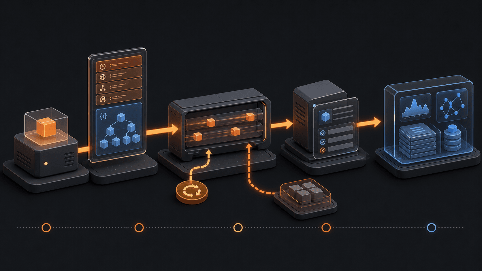Five-stage event flow showing a structured message, broker routing, retry and dead-letter branches, consumer validation, and support evidence.