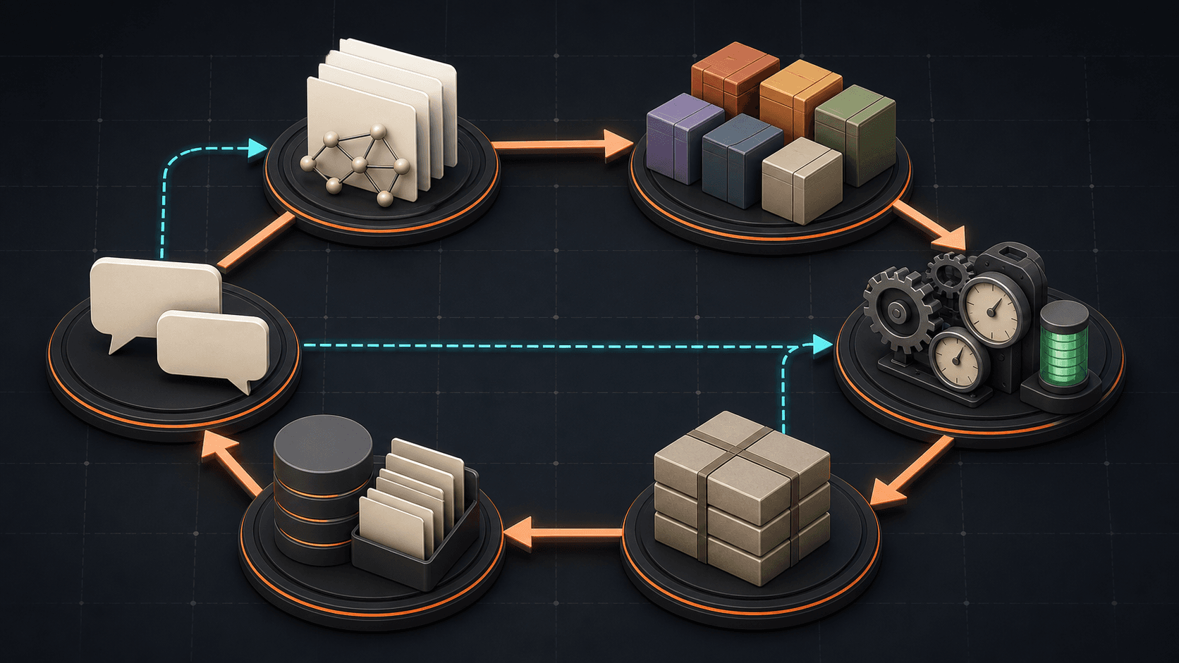 Six-stage SDK example lifecycle from API contract through language packages, testing, release, indexed context, and support feedback.
