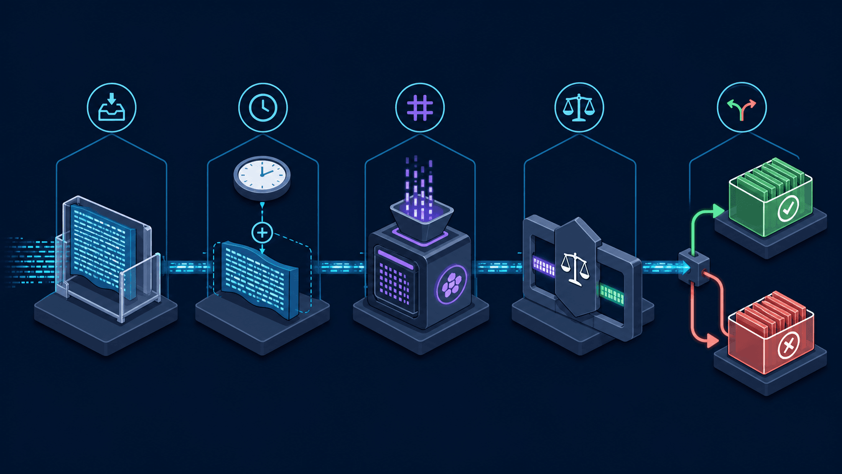 Five-stage webhook verification pipeline from untouched payload through timestamped HMAC comparison to accept or reject queues.